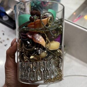 Elegant Glass Jewelry Vase with Gold and Brown Highlights